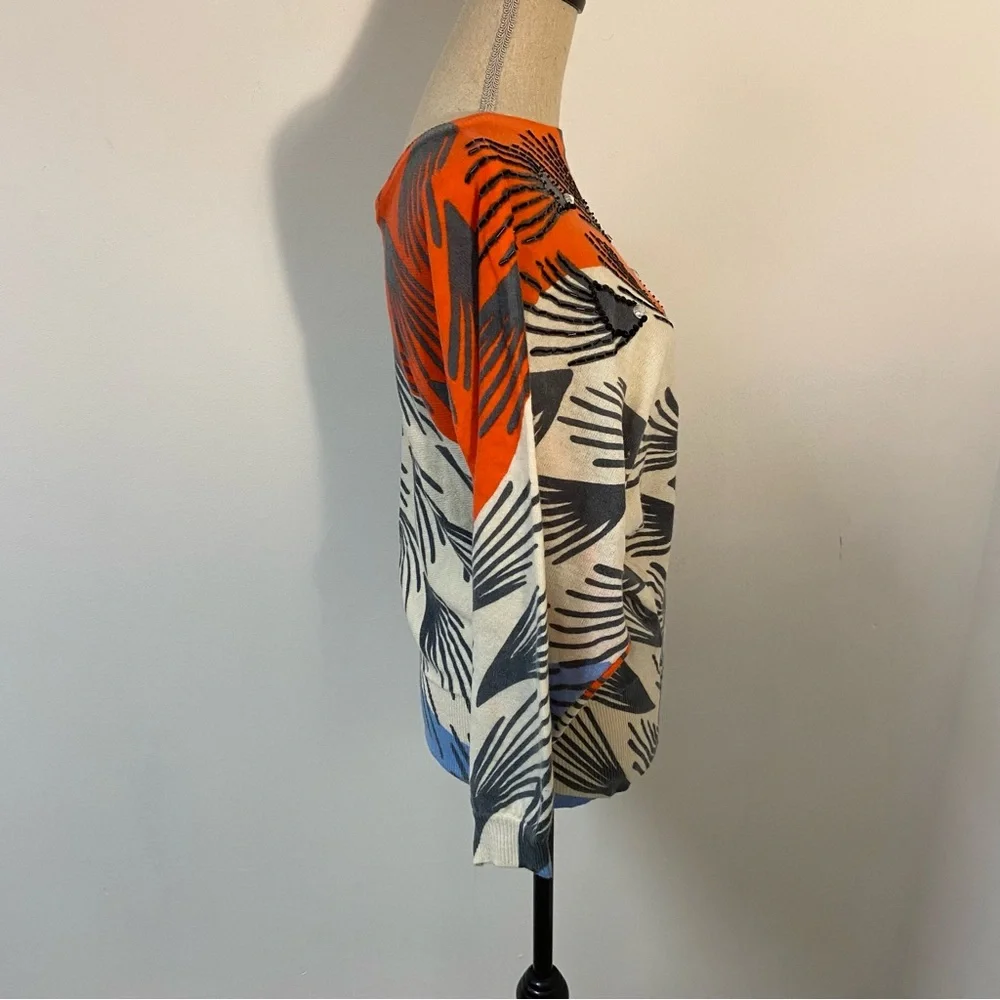 Abstract Patterned Crew Neck Sweater - Picture 2 of 13